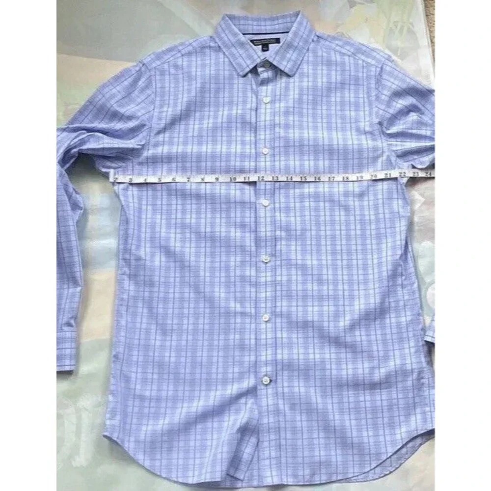 Banana Republic Mens Large Blue Plaid Button Up Shirt Slim Fit Non-Iron Tailored